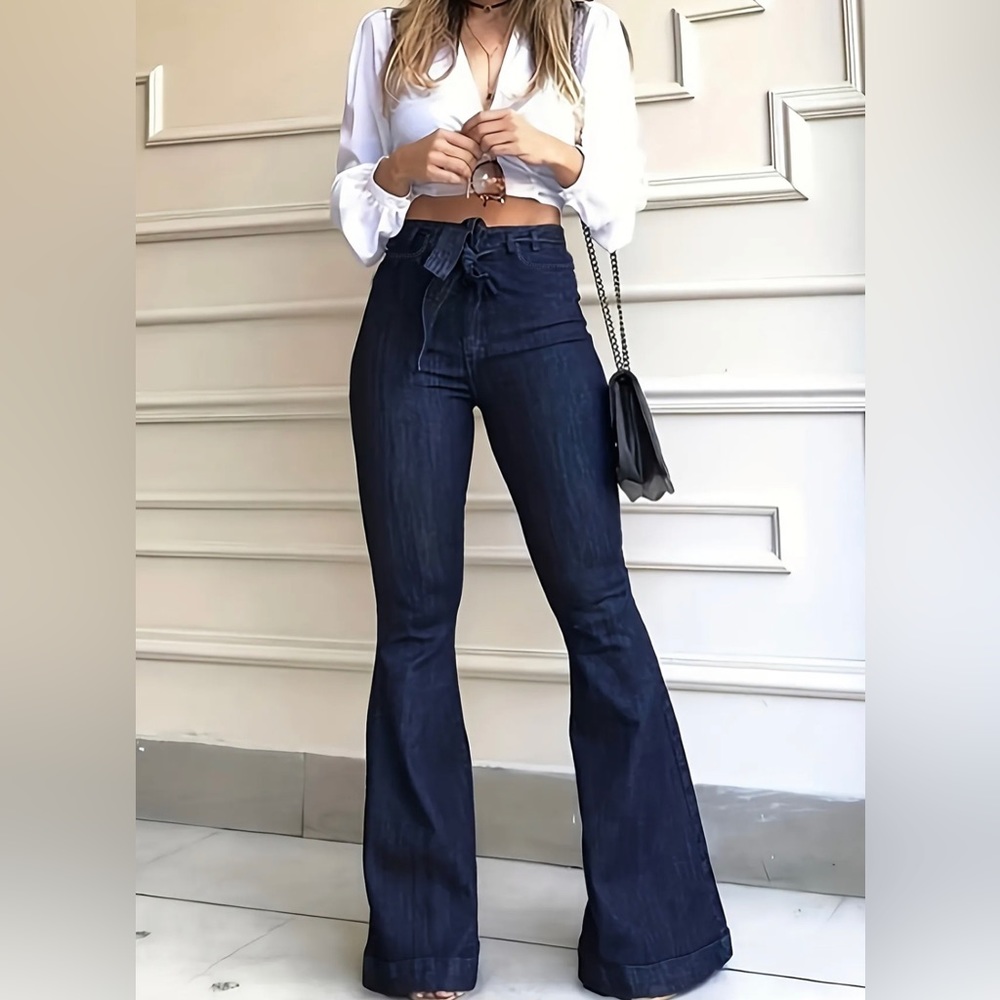 Flared Dark Blue Jeans - Picture 2 of 9